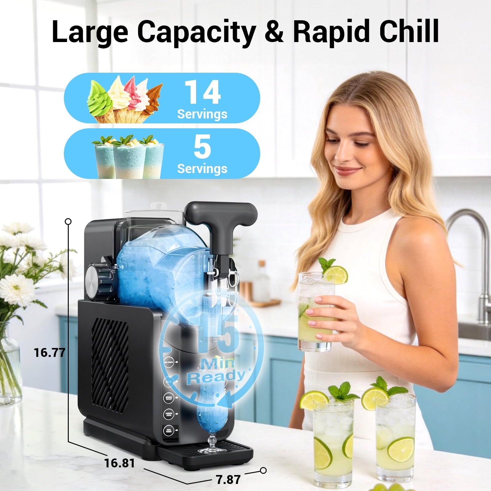 Ecojoy Slushie Machine for Home - Frozen Drink Maker with Auto-Fresh Keep, Smart Display & Self-Cleaning - Perfect for Margaritas, soft-serve ice cream, Milkshakes & More